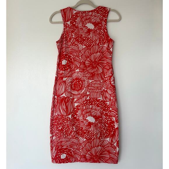 EUC Marimekko Red Floral Print Sleeveless Cotton Dress Small Valve 100% Cotton - Picture 9 of 13